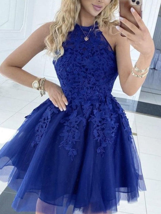 Dashing Darling Princess Style Tulle Applique Halter Sleeveless Short/Mini Prom Dress