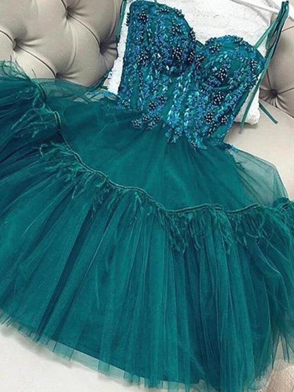 Memorable Magic Princess Tulle Beading V-neck Sleeveless Knee-Length Prom Dress