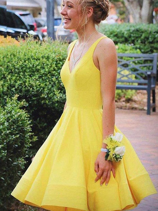 Pleasant Emphasis Princess Style Satin Ruffles V-neck Sleeveless Short/Mini Prom Dress