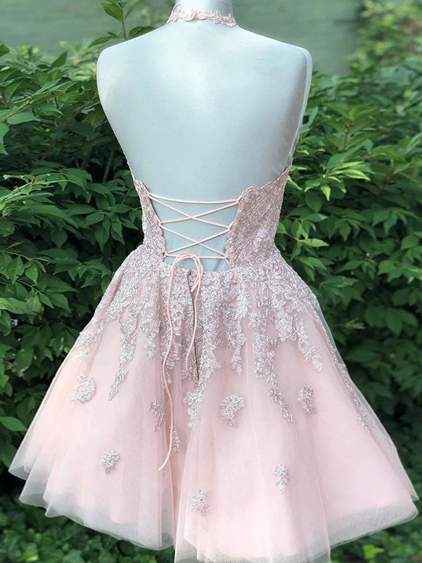 Naturally Chic Princess Style Tulle Applique Halter Sleeveless Short/Mini Homecoming Dress