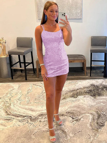 Cordially Delighted Sheath Style Sequins Halter Sleeveless Short/Mini Homecoming Dress