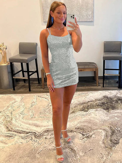 Cordially Delighted Sheath Style Sequins Halter Sleeveless Short/Mini Homecoming Dress