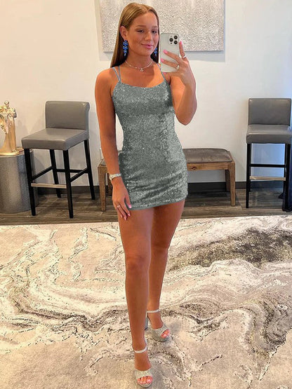 Cordially Delighted Sheath Style Sequins Halter Sleeveless Short/Mini Homecoming Dress