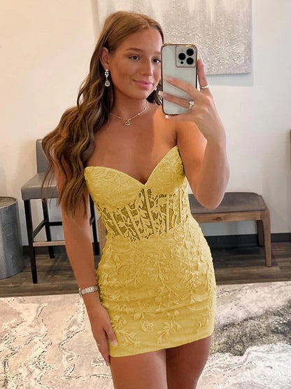 Sheath/Column Lace Sweetheart Sleeveless Short/Mini Corset Prom Dress