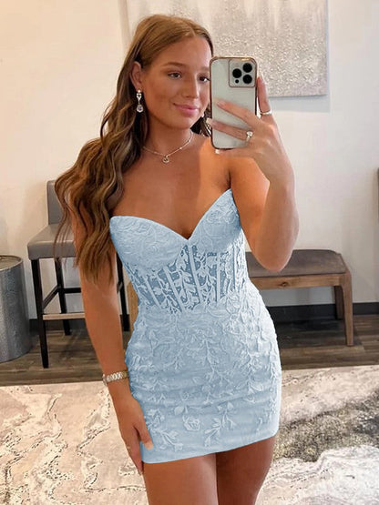 Sheath/Column Lace Sweetheart Sleeveless Short/Mini Corset Prom Dress