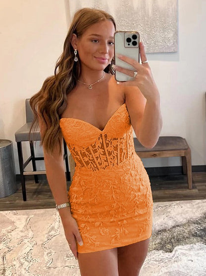 Sheath/Column Lace Sweetheart Sleeveless Short/Mini Corset Homecoming Dress