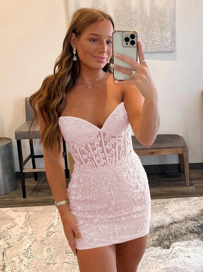 Sheath/Column Lace Sweetheart Sleeveless Short/Mini Corset Prom Dress