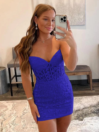 Sheath/Column Lace Sweetheart Sleeveless Short/Mini Corset Prom Dress