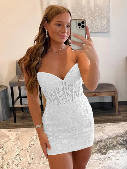 Sheath/Column Lace Sweetheart Sleeveless Short/Mini Corset Prom Dress