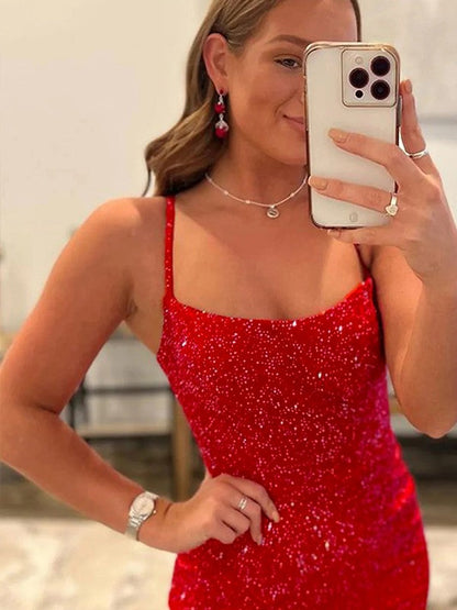 Sheath/Column Spaghetti Straps Sleeveless Short/Mini Prom Dress