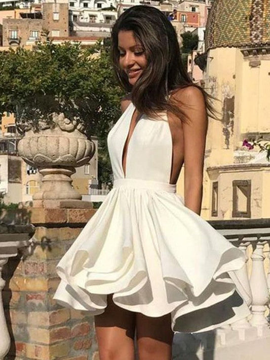 A-Line/Princess Stretch Crepe Ruffles Halter Sleeveless Short/Mini Prom Dress
