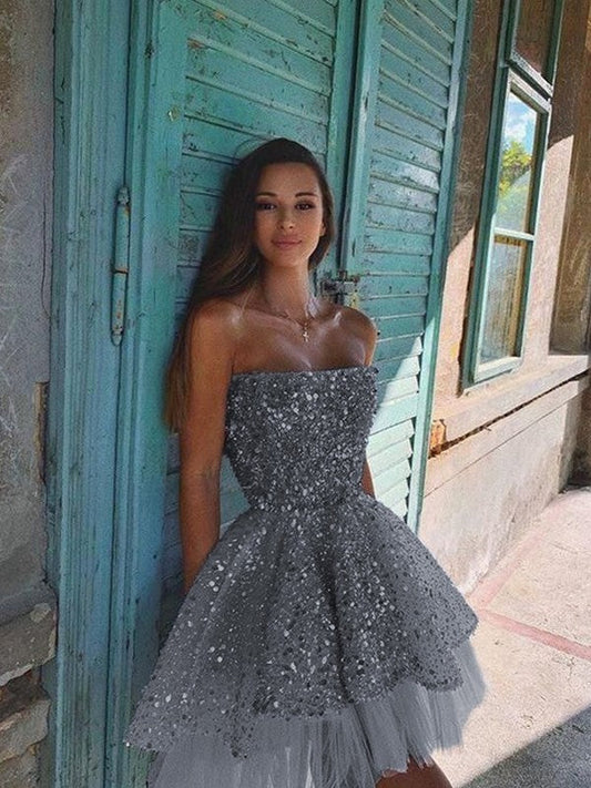 A-Line/Princess Ruffles Strapless Sleeveless Short/Mini Prom Dress