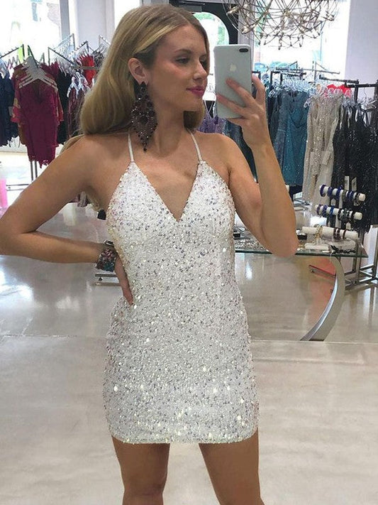 Sheath/Column V-neck Sleeveless Short/Mini Homecoming Dress