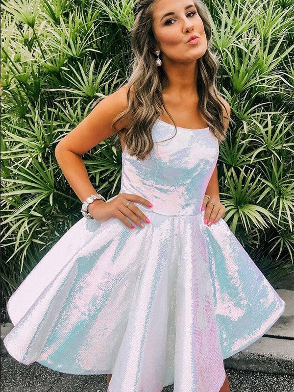 A-Line/Princess Ruffles Spaghetti Straps Sleeveless Short/Mini Homecoming Dress