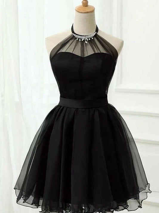 A-Line/Princess Tulle Ruffles Halter Sleeveless Short/Mini Prom Dress