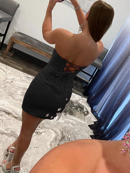 Sheath/Column Charmeuse Strapless Sleeveless Short/Mini Homecoming Dress