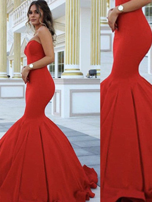 Mermaid Satin Sweetheart Sleeveless Sweep/Brush Train With Ruffles Prom Dress