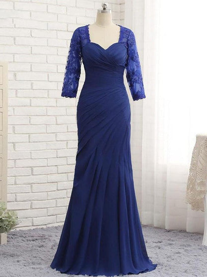Trumpet/Mermaid Chiffon Lace Sweetheart 3/4 Sleeves Floor-Length Mother of the Bride Dress