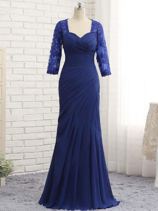 Trumpet/Mermaid Chiffon Lace Sweetheart 3/4 Sleeves Floor-Length Mother of the Bride Dress
