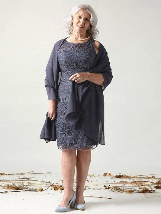 Sheath/Column Chiffon Lace Scoop Sleeveless Knee-Length Mother of the Bride Dress
