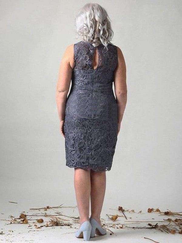 Sheath/Column Chiffon Lace Scoop Sleeveless Knee-Length Mother of the Bride Dress