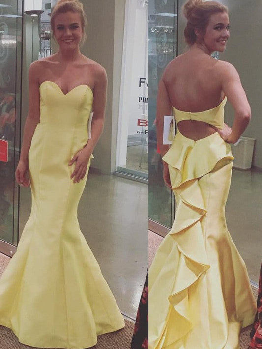 Mermaid Satin Sweetheart Sleeveless Sweep/Brush Train With Layers Prom Dress