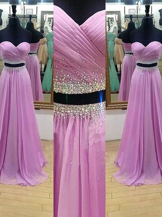 A-Line Chiffon Sweetheart Sleeveless Floor-Length With Beading Two Piece Prom Dress