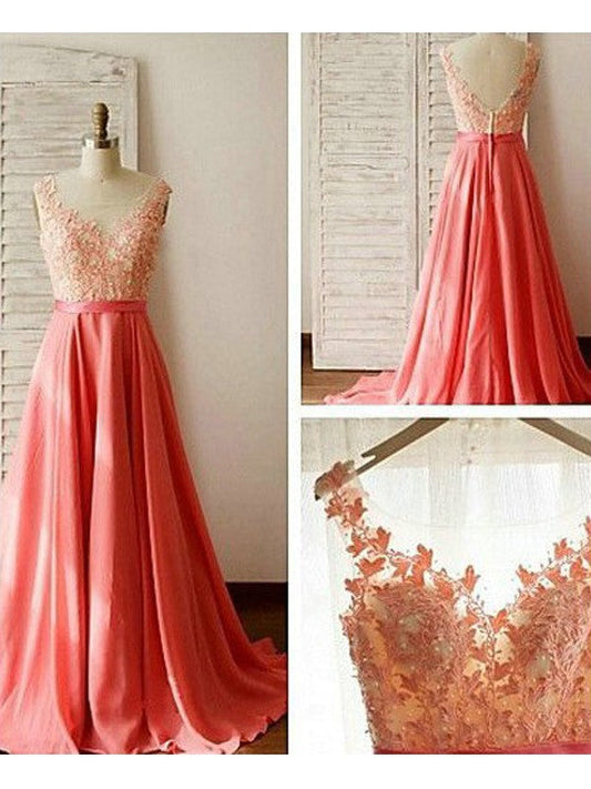 A-Line Chiffon Sweetheart Sleeveless Sweep/Brush Train With Lace Bridesmaid Dresses