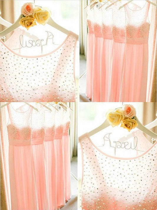 A-Line Chiffon Scoop Sleeveless Floor-Length With Beading Bridesmaid Dresses