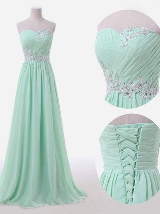 A-Line Chiffon Sweetheart Sleeveless Floor-Length With Beading Bridesmaid Dresses