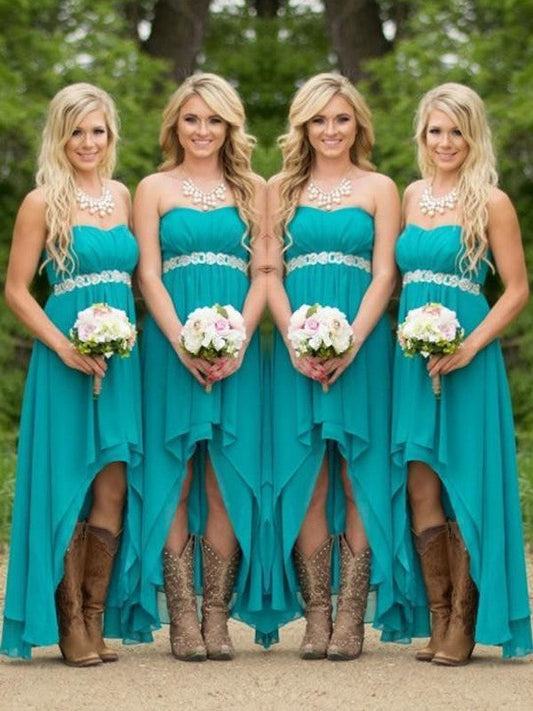 A-Line Chiffon Sweetheart Sleeveless Asymmetrical With Beading Bridesmaid Dresses