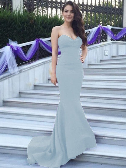 Mermaid Stretch Crepe Sweetheart Sleeveless Sweep/Brush Train With Beading Bridesmaid Dresses