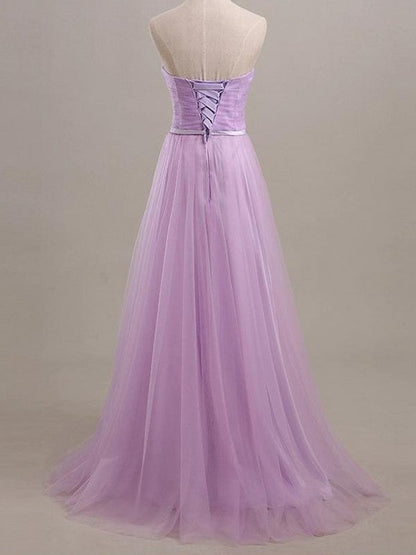 A-Line Tulle Sweetheart Sleeveless Floor-Length With Sash/Ribbon/Belt Bridesmaid Dresses