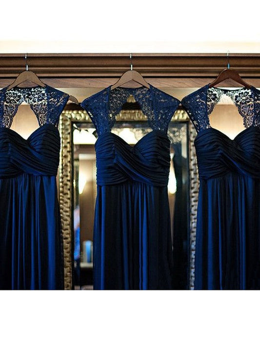 A-Line Chiffon Sweetheart Sleeveless Floor-Length With Lace Bridesmaid Dresses