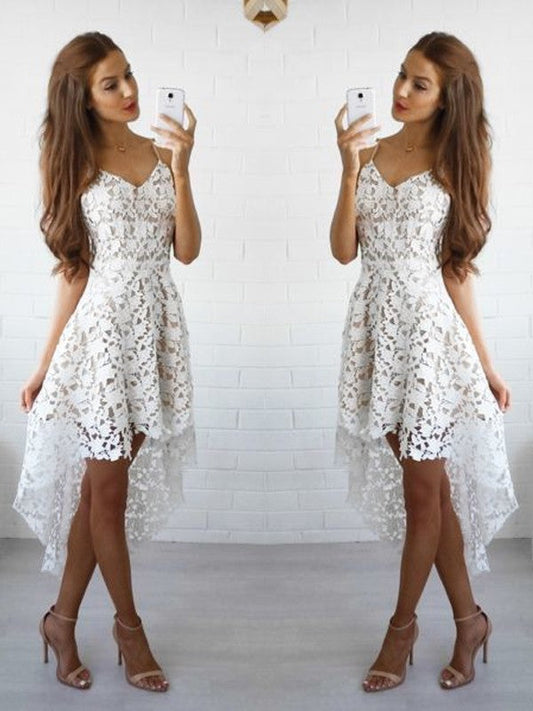 A-Line Lace Spaghetti Straps Sleeveless Short/Mini With Layers Homecoming Dress
