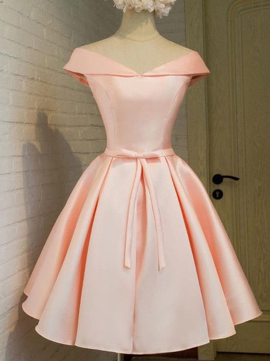 A-Line Satin V-neck Sleeveless Short/Mini With Sash/Ribbon/Belt Homecoming Dress