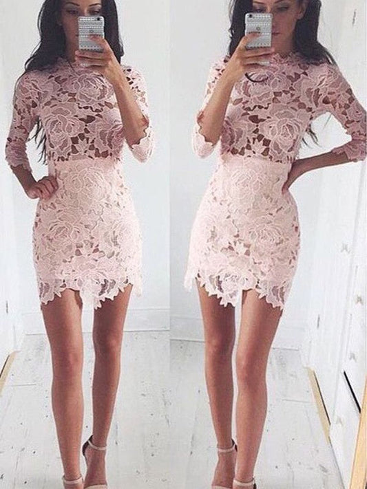 A-Line Lace Scoop 1/2 Sleeves Short/Mini With Lace Homecoming Dress