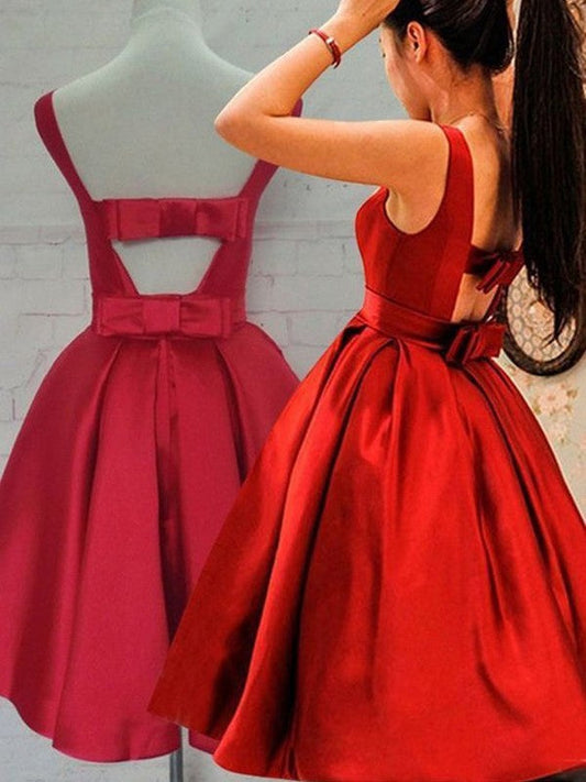 A-Line Satin Scoop Sleeveless Short/Mini With Sash/Ribbon/Belt Homecoming Dress