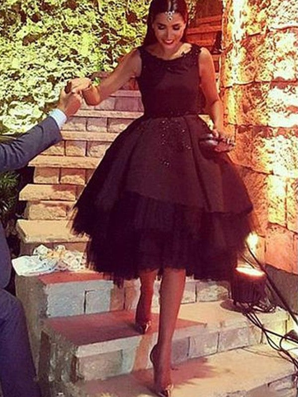 A-Line Tulle Scoop Sleeveless Short/Mini With Layers Homecoming Dress