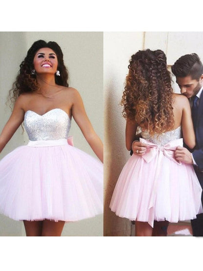 A-Line Tulle Sweetheart Sleeveless Short/Mini With Beading Homecoming Dress