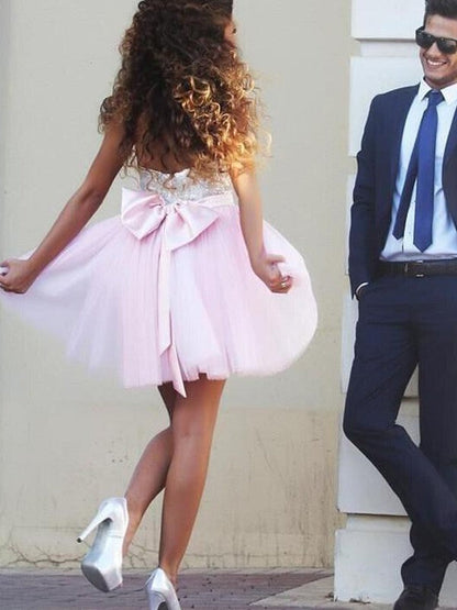 A-Line Tulle Sweetheart Sleeveless Short/Mini With Beading Homecoming Dress