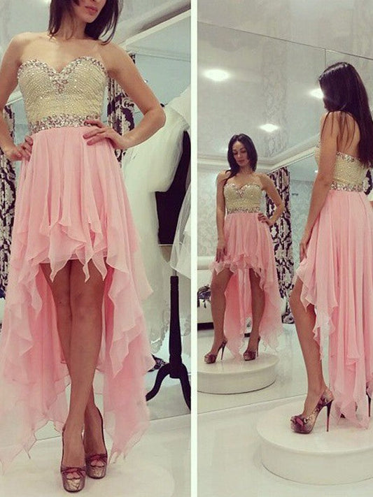 A-Line Chiffon Sweetheart Sleeveless Asymmetrical With Beading Homecoming Dress