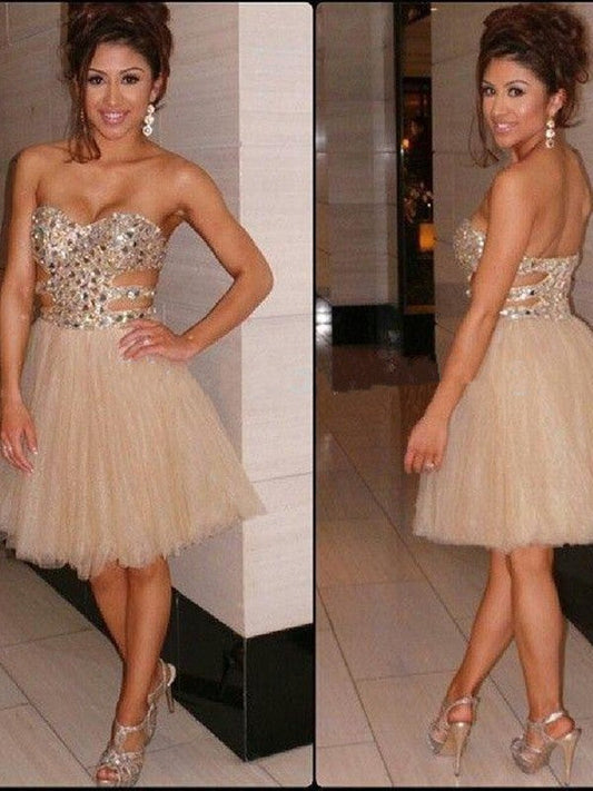 A-Line Tulle Sweetheart Sleeveless Short/Mini With Sequin Homecoming Dress