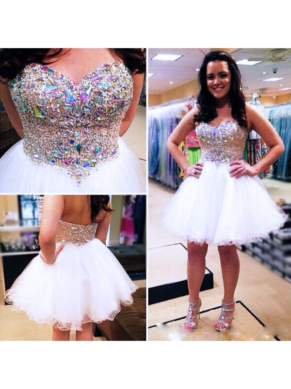 A-Line Tulle Sweetheart Sleeveless Short/Mini With Beading Homecoming Dress