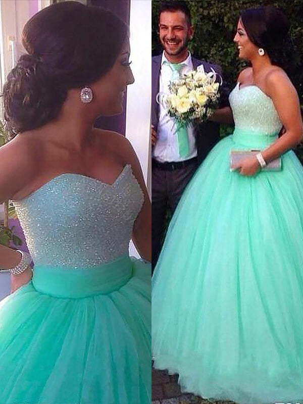 Ball Gown Tulle Sweetheart Sleeveless Sweep/Brush Train With Beading Plus Size Prom Dress