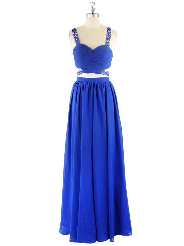 A-Line Sleeveless Sweetheart Chiffon With Beading Floor-Length Two Piece Prom Dress