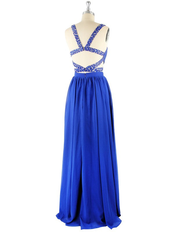 A-Line Sleeveless Sweetheart Chiffon With Beading Floor-Length Two Piece Prom Dress