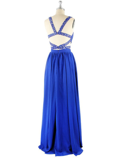 A-Line Sleeveless Sweetheart Chiffon With Beading Floor-Length Two Piece Prom Dress