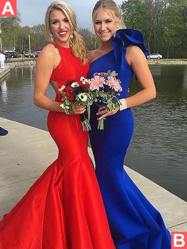 Mermaid Sleeveless One-Shoulder With Ruffles Sweep/Brush Train Stretch Crepe Prom Dress