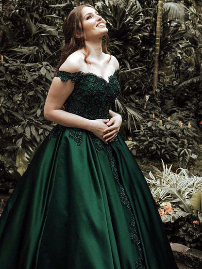 Ball Gown Off-the-Shoulder Sleeveless Floor-Length With Lace Satin Prom Dress